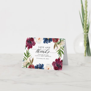 Blommigten kärlek och Tack - flottan Blue Burgundy Kort