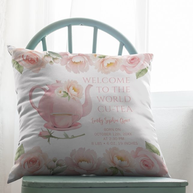 Blommigten Keepsaké i Flicka i Tea Party Kudde (Baby Keepsake Throw Pillow)