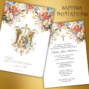 Blommigten "Kkatolsk baptism: Christening Mary Jes Inbjudningar