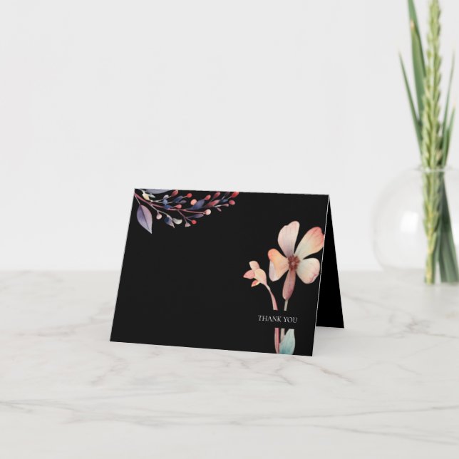 Blommigten Klassiskt vattenfärgsblått Löv Tack Kort (Framsida)