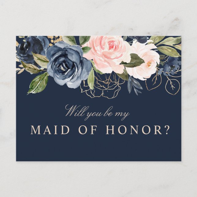 Blommigten kommer att bli mitt Maid of honor-kort Inbjudan Vykort (Framsida)