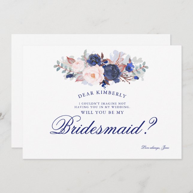 Blommigten kommer du bli min bridesmaid inbjudningar (Fram/baksida)