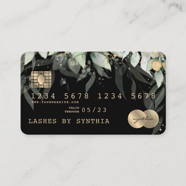 Blommigten Kredit Card formaterad Greenery Visitkort (Framsida)