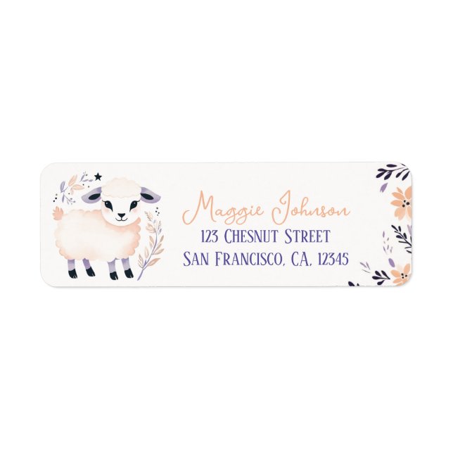 Blommigten Lamb Boho Peach Lavender - design - Returadress Etikett (Framsidan)