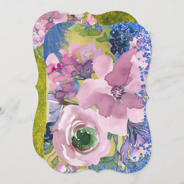 Blommigten Lavender Blues Watercolor Spara datum Inbjudningar (Fram/baksida)