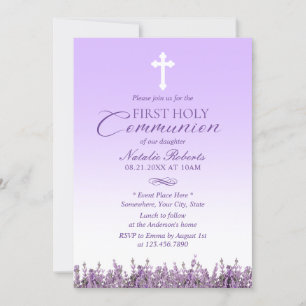 Blommigten Lavender för första Heligan Communion E Inbjudningar