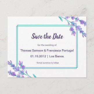 Blommigten Lavender Watercolor Spara datumkortet Inbjudningar