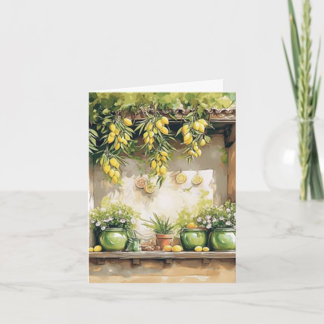 Blommigten Lemon Window med Rustic Gult är tom Anteckningskort (Framsida)