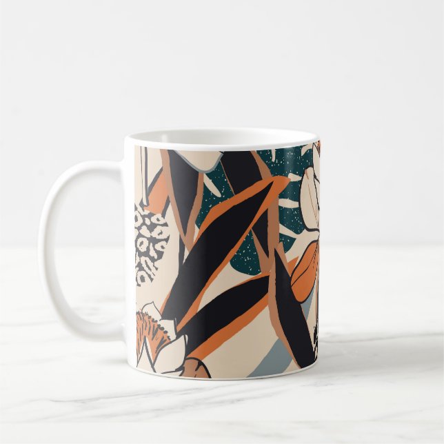 Blommigten Leopard Print: Abstrakt Hand Drawn Kaffemugg (Vänster)