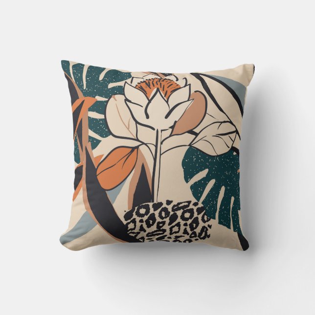 Blommigten Leopard Print: Abstrakt Hand Drawn Kudde (Framsida)