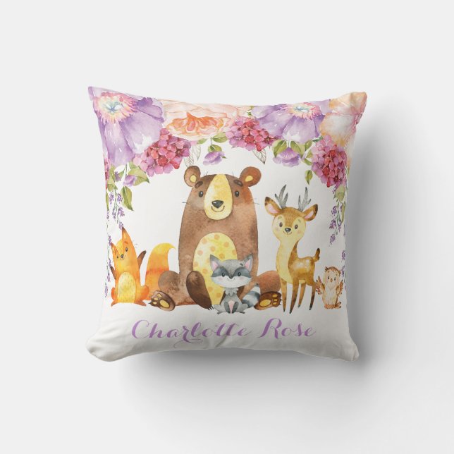 Blommigten Lila av skogsområden Flicka Nursery Dec Kudde (Framsida)