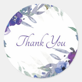 blommigten lila och blå vattenfärg tack för att du runt klistermärke