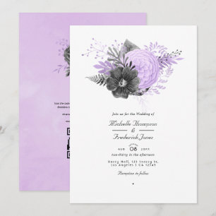 Blommigten Lilac och Charcol QR Code OSA Bröllop Inbjudningar
