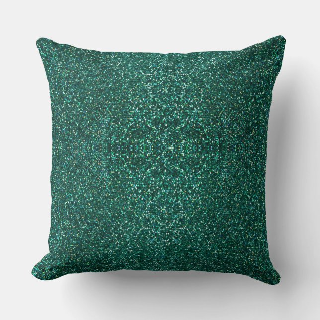 Blommigten Lime Green Peacock Reversible Glitter Kudde (Framsida)