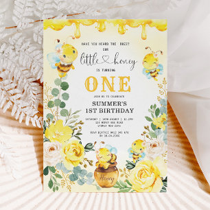 Blommigten Little honey Bee Gult 1st Birthday Part Inbjudningar