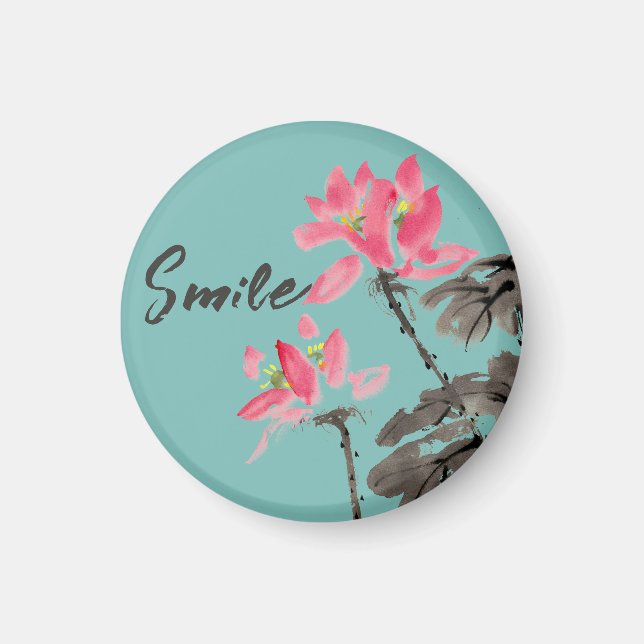 Blommigten Lotus för positiv offertvattenfärg Magnet (Framsidan)