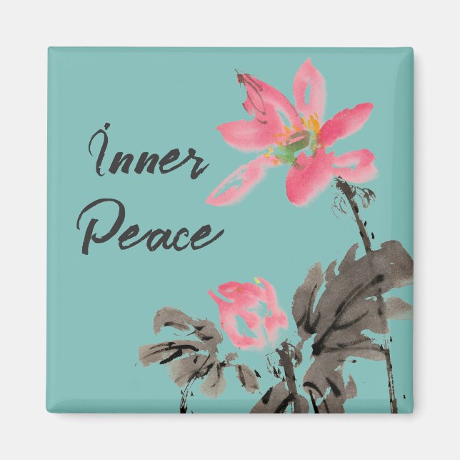 Blommigten Lotus (Inner Peace Positive Quote Water Magnet (Framsidan)