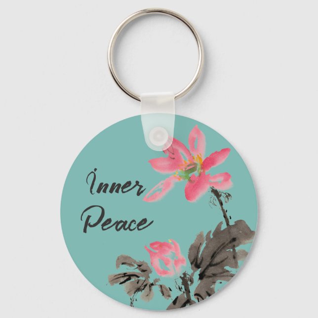 Blommigten Lotus (Inner Peace Positive Quote Water Nyckelring (Framsida)