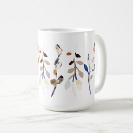 Blommigten Löv Vit Elegant Vattenfärg Kaffemugg