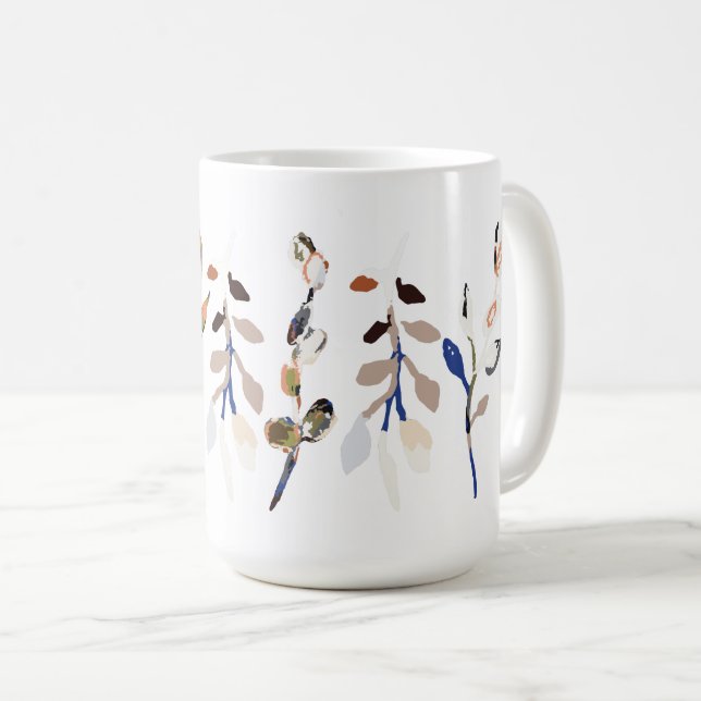 Blommigten Löv Vit Elegant Vattenfärg Kaffemugg (Framsida höger)