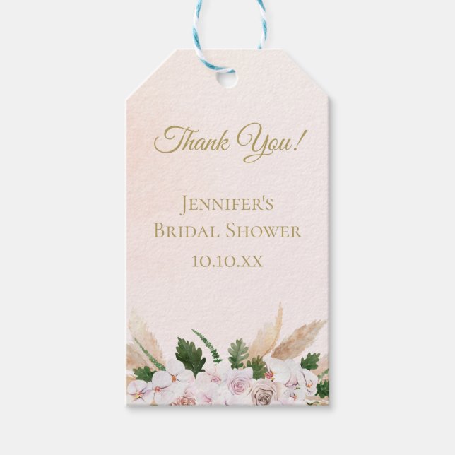 Blommigten Lush Rosa och Guld Watercolor Presentetikett (Framsidan)