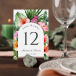 Blommigten Lush Tropical Watercolor Bordsnummer<br><div class="desc">Ett vackert kort för tropisk bröllop-bord med färgstark blommigt inslag som innehåller hibiscus-blommor, ingefärlor och en mängd tropiska blad. Utseendet är vibrerande och levande och anger tonen för firande i aloha stil. Ett trendig med ram-indrag runt texten i bord lägger till en contemporary som avslutar pekpenna. Obs! De här bord-korten...</div>