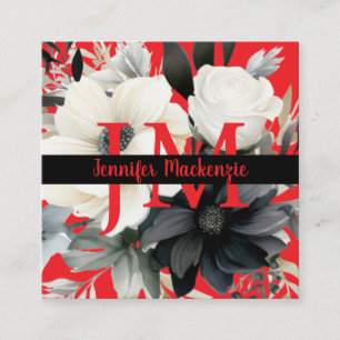 Blommigten Luxury Black and White Fyrkantigt Visitkort