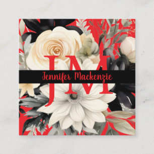 Blommigten Luxury Black and White Fyrkantigt Visitkort