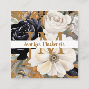 Blommigten Luxury Black and White Guld Fyrkantigt Visitkort