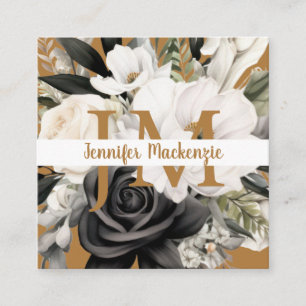 Blommigten Luxury Black and White Guld Fyrkantigt Visitkort
