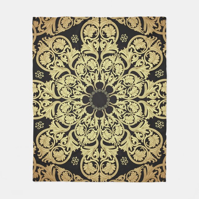 Blommigten Luxury Guld Swirls Fleecefilt (Framsidan)