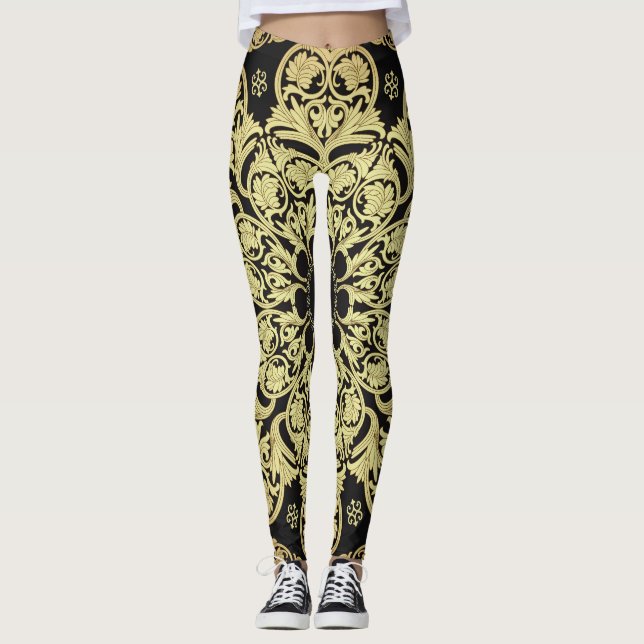 Blommigten Luxury Guld Swirls Leggings (Framsida)