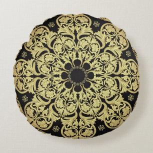 Blommigten Luxury Guld Swirls Rund Kudde