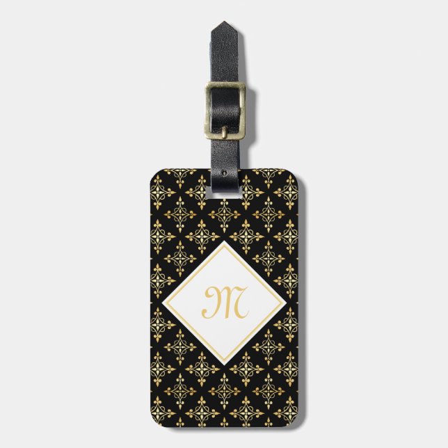 Blommigten Luxury Monogram Black och Guld Quatre Bagagebricka (Vertikal Framsida)