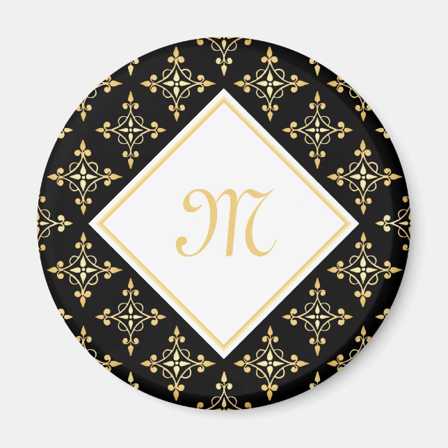 Blommigten Luxury Monogram Black och Guld Quatre Magnet (Framsidan)