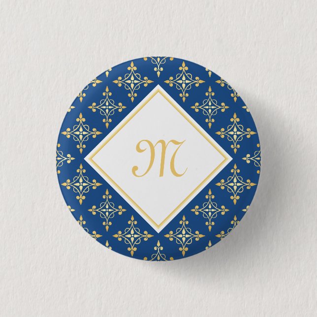 Blommigten Luxury Monogram Blue och Guld Quatre Knapp (Framsida)