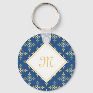 Blommigten Luxury Monogram Blue och Guld Quatre Nyckelring