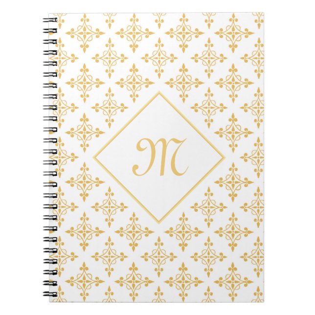 Blommigten Luxury Monogram White och Guld Quatre Anteckningsbok (Framsidan)