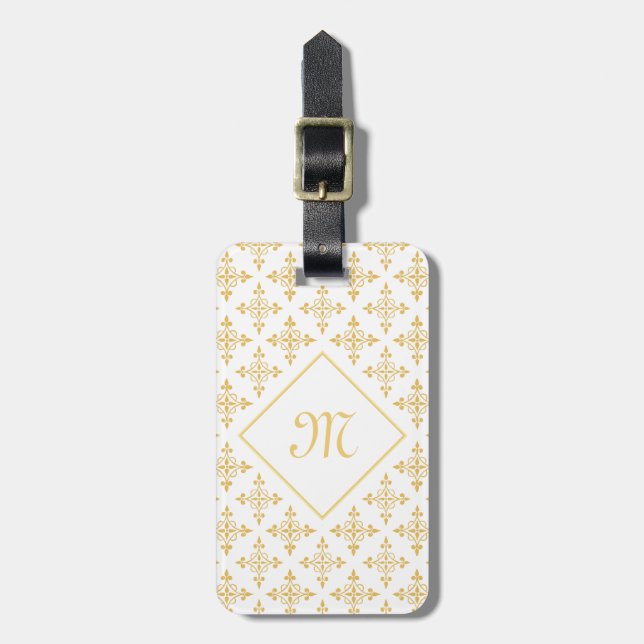 Blommigten Luxury Monogram White och Guld Quatre Bagagebricka (Vertikal Framsida)