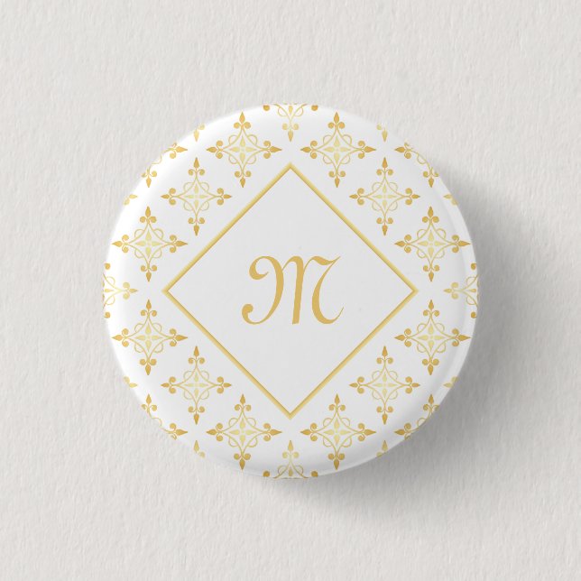 Blommigten Luxury Monogram White och Guld Quatre Knapp (Framsida)