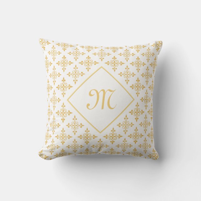 Blommigten Luxury Monogram White och Guld Quatre Kudde (Framsida)