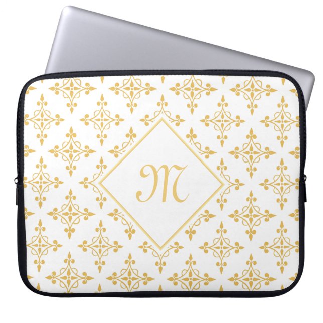 Blommigten Luxury Monogram White och Guld Quatre Laptop Sleeve (Framsidan)