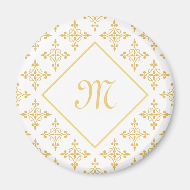 Blommigten Luxury Monogram White och Guld Quatre Magnet (Framsidan)