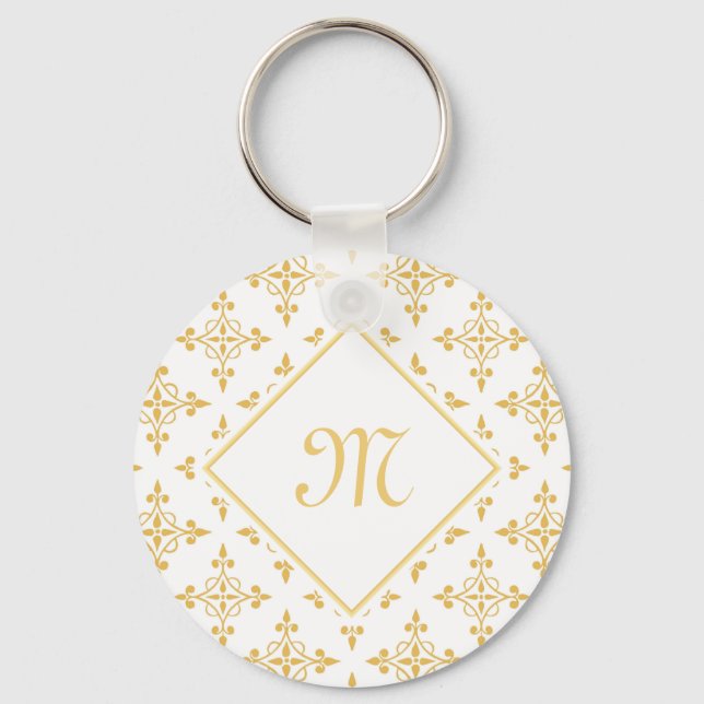 Blommigten Luxury Monogram White och Guld Quatre Nyckelring (Framsida)