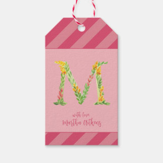 Blommigten M för favorittagg i Monogram för vatten Presentetikett