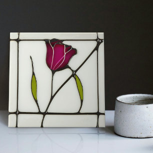 Blommigten Mackintosh Art Deco Abstrakt Röd ros Kakelplatta