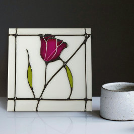 Blommigten Mackintosh Art Deco Abstrakt Röd ros Kakelplatta