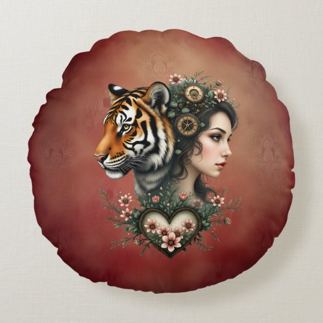 Blommigten Magic steampunk Rund Kudde (Framsidan)