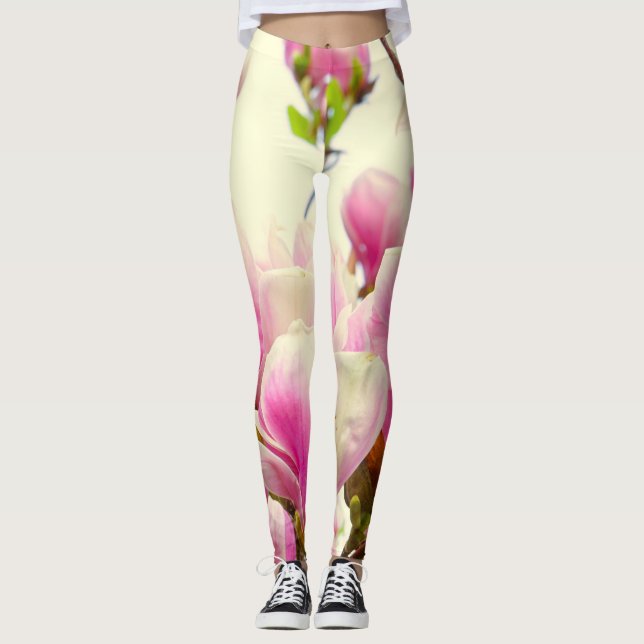 Blommigten Magnolia Flowers Botanical Blommar Leggings (Framsida)