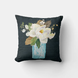 Blommigten Magnolia Rustic Navy Wood Blue Glass Va Kudde